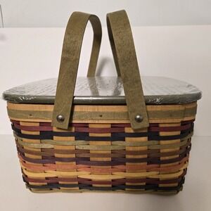 Longaberger 2008 Multicolored Pie Cake Basket w/ Lid Liner Riser 12x 12 NEW